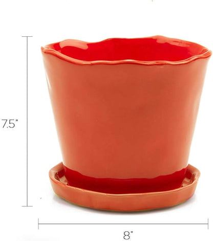 CHIVE ‘Tika’ Ceramic Planter Pot — Large 8" Succulent Pots for Indoor & Outdoor House Plants — Cute, Beautiful Modern Farmhouse Kitchen Decor — Orange