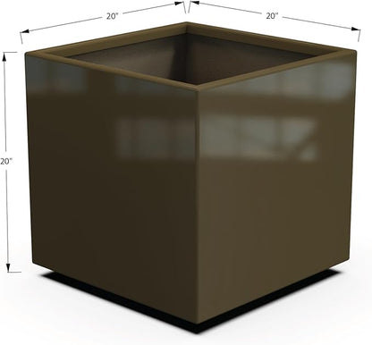 Plantercraft Powder-Coated Aluminum Planter Box - Square Cube - Metal All Weather | Indoor Outdoor | Made in USA | Fully Assembled