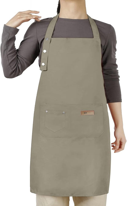 Adjustable Button Apron for Women Men Artist Painting Pottery Garden Cooking Kitchen Chef 3 Pockets Waterproof M-XXL