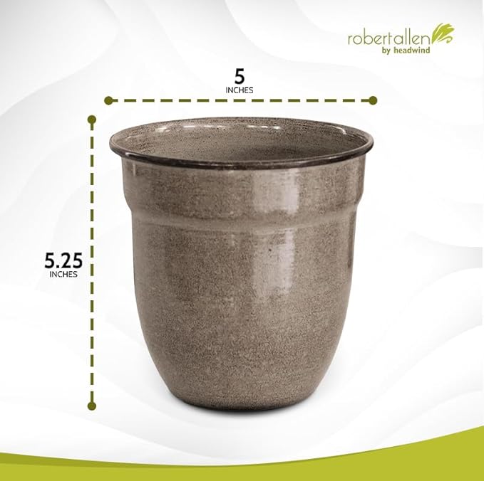 Headwind Glazed Ironstone Boutique Collection Plant Pot Indoor – Mini Venti 5 Inch – Greige Color Flower Pots for Indoor Plants - Glazed Pots for Plants by Robert Allen