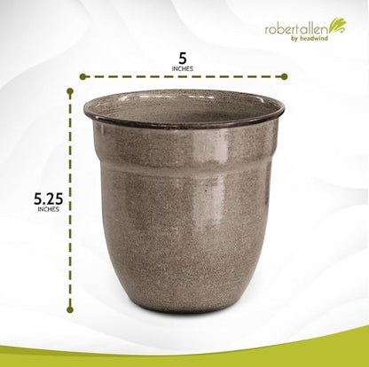 Headwind Glazed Ironstone Boutique Collection Plant Pot Indoor – Mini Venti 5 Inch – Greige Color Flower Pots for Indoor Plants - Glazed Pots for Plants by Robert Allen
