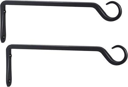 2 Pack Premium Forged Wall Hook, Sturdy Hanging Plant Bracket, Elegant Hook for Bird Feeders, Planters, Lanterns, Wind Chimes Indoor Outdoor, Upgrade Black, 12 Inch