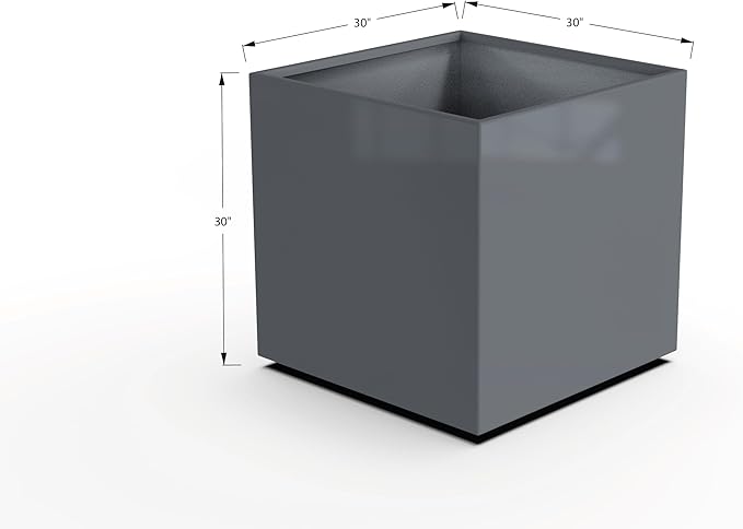 Plantercraft Powder-Coated Aluminum Planter Box - Square Cube - Metal All Weather | Indoor Outdoor | Made in USA | Fully Assembled