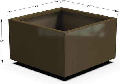 Plantercraft Powder-Coated Aluminum Planter Box - Square Cube - Metal All Weather | Indoor Outdoor | Made in USA | Fully Assembled