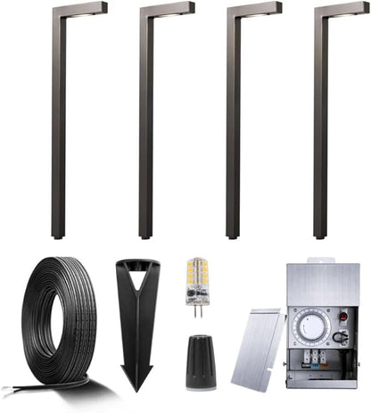 Gardenreet 12V Brass Landscape Path Lighting Kit (4 Pack Path Lights) with 75W Low Voltage Transformer and 100 Feet Cable and 20Pack Wire Connectors for Outdoor House Garden Patio Walkway