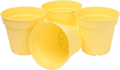 Mintra Home Garden Pots 4pk - Flowers, Herbs, Plants, Indoor, Outdoor, Colorful, Wholesale, Bulk (Yellow, 15cm Diameter (5.9in))