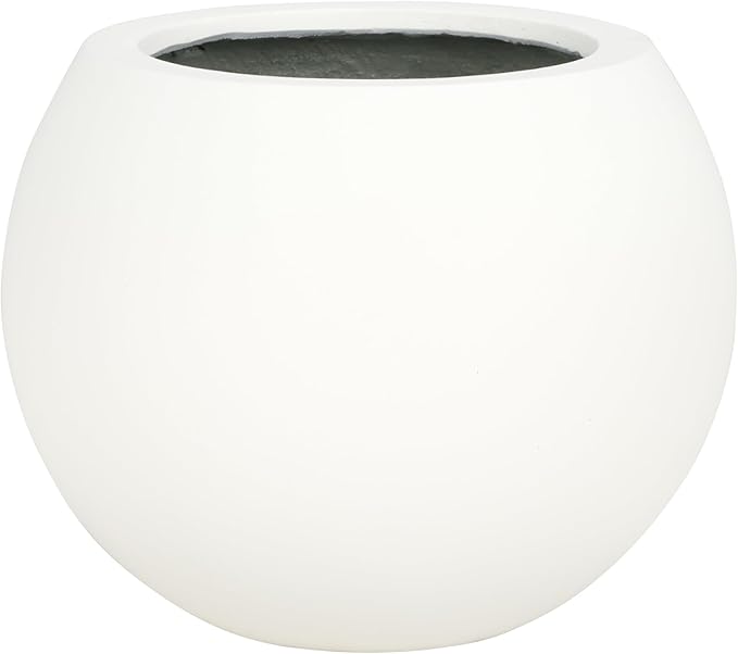 SAFAVIEH Outdoor Patio Furniture Gerand White Concrete Ficonstone Round Planter Pot (Fully Assembled)