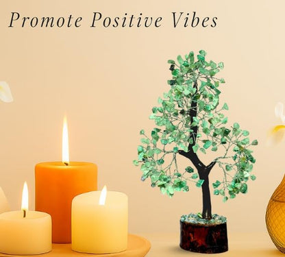 Green Jade Silver Wire Artificial Crystal Tree – Natural Gemstone Bonsai for Home & Office Decor, Healing, and Feng Shui