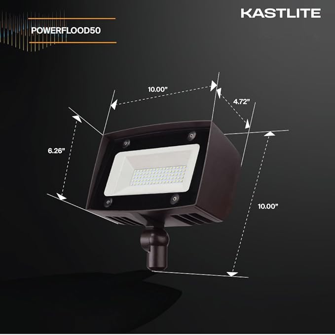 KASTLITE 50W Dusk to Dawn LED Outdoor Flood Light with Knuckle - 350-Watt Equivalent 5000 Lumens 4000K Photocell Security & Landscape Lighting - Rust Proof Aluminum Housing, Bronze