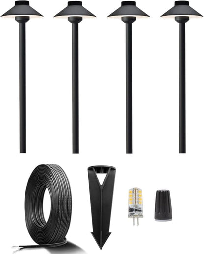 Gardenreet 12V Brass Landscape Black Path Lighting Kit (4 Pack Path Lights) with 100 Feet Cable and 20Pack Wire Connectors for Outdoor House Garden Patio Walkway Without Low Voltage Transformer