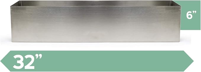 Buhbo Modern Trough Rectangle Planter Large 32 inch (8"x 6") Brushed Stainless Steel
