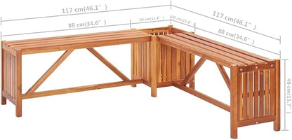 vidaXL Solid Acacia Wood Patio Corner Bench with Planter - Weather-Resistant Outdoor Seating - Versatile Garden and Deck Furniture with Planter Box - 46"x46"x15.7"