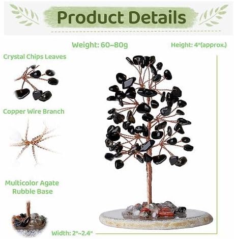 YATOJUZI Black Obsidian Crystal Trees Natural Crystals Stones Gemstones Tree Copper Wire Agate Base Tree of Life Feng Shui Decor Reiki Energy Lucky for Room Desk Home Decors Gifts for Women Men