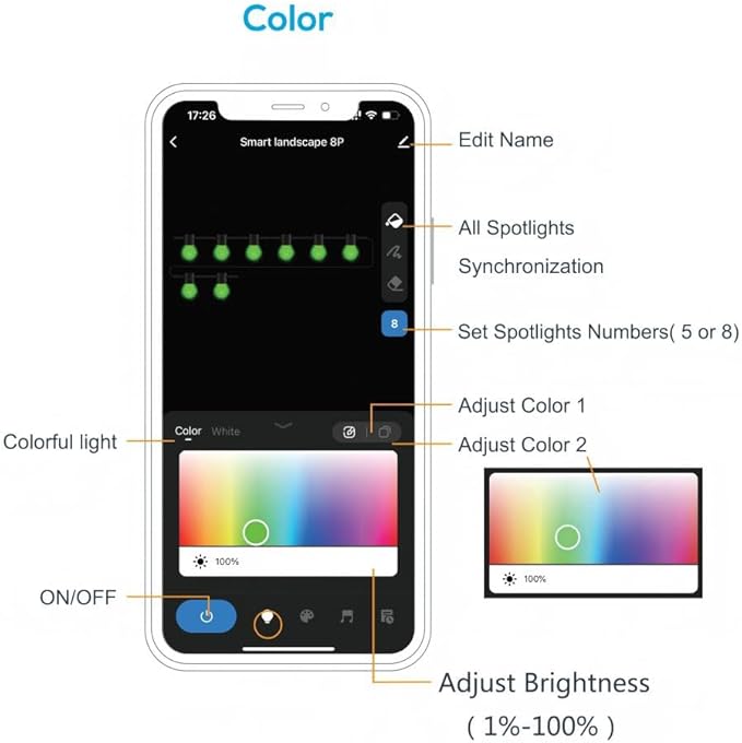 ZYAN Smart RGB Color Changing Outdoor Landscape Spot Lights, APP Control and Remote Control, Alexa Compatible, Music Sync, Timer, IP65 Waterproof for Garden Yard Pathway, 4 Pack