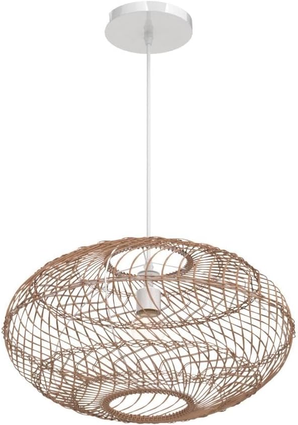 Arturesthome Natural Rattan Pendant Light, Woven Round Chandelier Pendant Lamp Shade, Hanging Ceiling Light, Handmade Lampshade for Kitchen Island Dining Room Hallway Foyer