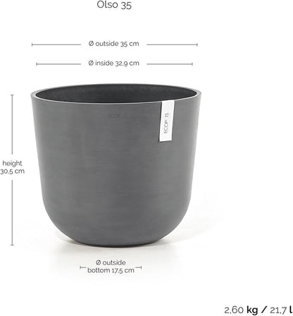 Ecopots Oslo Durable Modern Round Indoor/Outdoor Recycled-Based Composite Flower Pot Planter, Grey, 14"