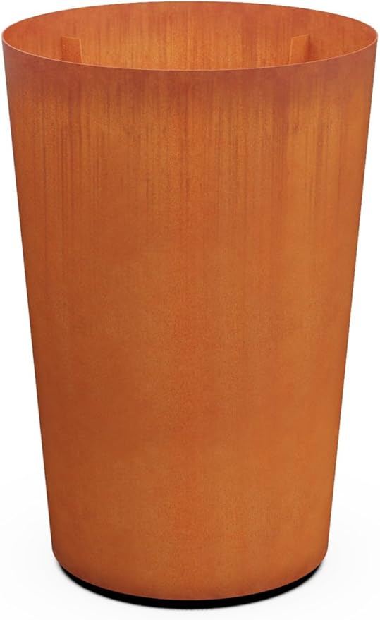 Plantercraft Corten Steel Planter Pot Round Tapered Heavy Duty Metal Garden Box Natural Rust | Made in USA | Fully Assembled | with Drainage Holes
