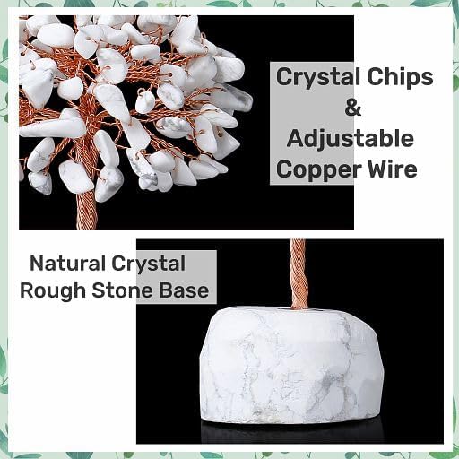 YATOJUZI White Howlite Crystals Tree Natural Crystals Gemstones Base Copper Wire Tree of Life for Positive Energy Reiki Good Luck Home Office Desk Decor Spiritual Gifts Meditation