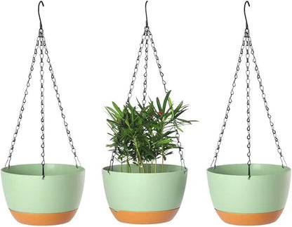 Lookat Set of 3 Self-Watering Hanging Pots for Plants Outdoor Indoor, Hanging Planters with Drainage Hole (8.3inch Green（3 Pieces）)