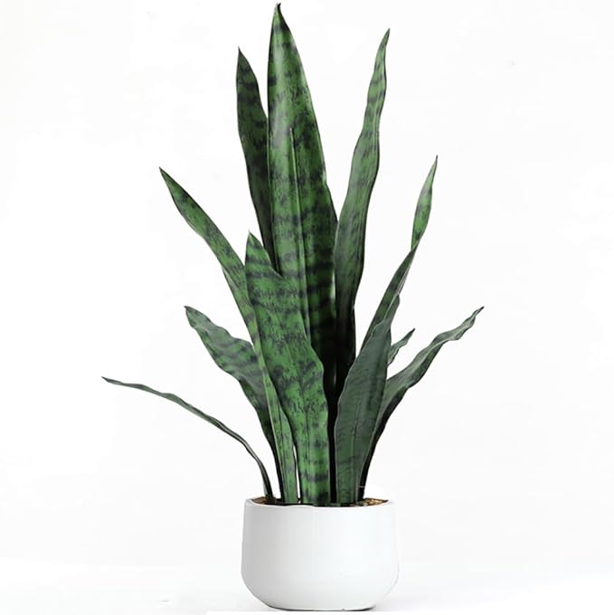 Ollain Artificial Plant 23.6" Fake Snake Plant Faux Plants Green Fake Succulent Potted for Bathroom Shelf Decor Desk Plant Home Office Decor