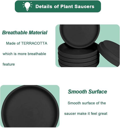 vensovo 6 Inch Black Terracotta Plant Saucer Pots Tray - 6 Pcs Round Planter Saucers for Indoor & Outdoor Plants, Small Clay Trays Perfect for 5 Inch 5.5 Inch 6 Inch Flower Pot