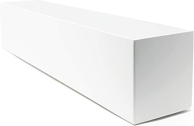 Buhbo Steel Rectangular Planter Box - 16 Inch, White - Modern Trough for Succulents & Small Plants, Indoor/Outdoor Use, Durable Alloy Steel with Drainage