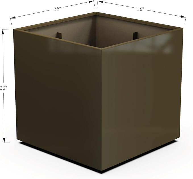 Plantercraft Powder-Coated Aluminum Planter Box - Square Cube - Metal All Weather | Indoor Outdoor | Made in USA | Fully Assembled