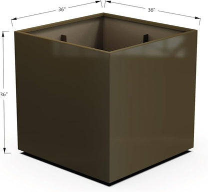 Plantercraft Powder-Coated Aluminum Planter Box - Square Cube - Metal All Weather | Indoor Outdoor | Made in USA | Fully Assembled