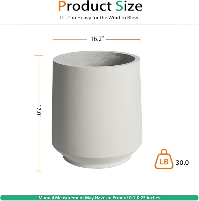 Concrete Planter Outdoor Indoor, Large Cement Plant Pots for Trees Flowers (Gray, 17 inch)