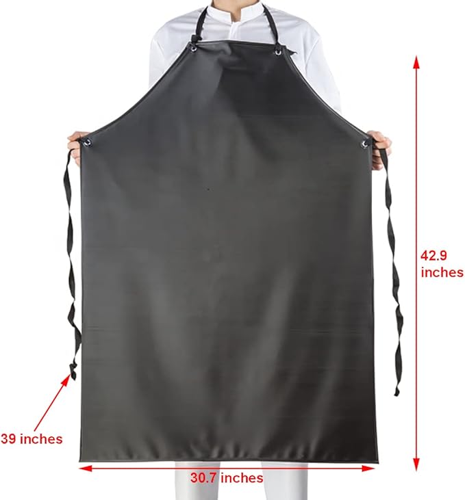 Chemical Resistant Vinyl Apron - Black Plus Size Unisex PVC Aprons for Dishwashing,Dog Grooming,Fish Cleaning,Lab Work(3 Pack)