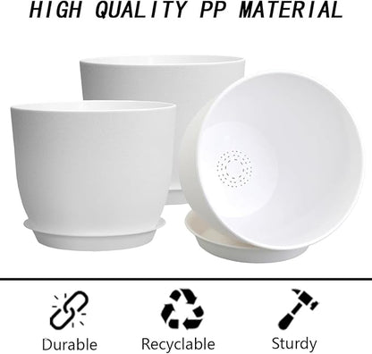Plant Planters Pots 3 Pack 10 Inch Plant Pots, Plastic Plant Pots with Drainage Hole and Saucers Large Indoor Flower Pot for Indoor Plants,White