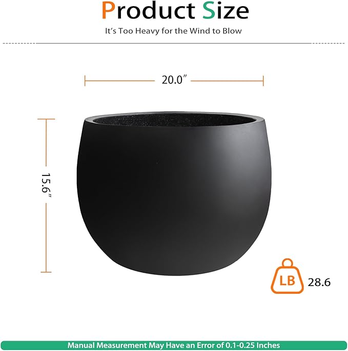 Ball Concrete Planter Outdoor Indoor, Large Tall Cement Plant Pots for Trees Flowers (Black, 20 inch)