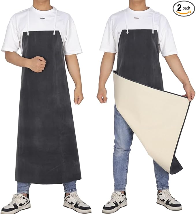 Neoprene Apron - 35’’ X 45’’ Plus Size Rubber Aprons Offers Chemical, Oil and Grease Protection, with Puncture and Abrasion Resistance 2PACK