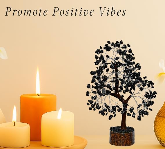 Black Tourmaline Crystal Tree with Silver Wire – Handcrafted Gemstone Tree for Protection, Grounding & Energy Cleansing