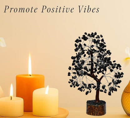 Black Tourmaline Crystal Tree with Silver Wire – Handcrafted Gemstone Tree for Protection, Grounding & Energy Cleansing