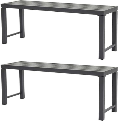 Grey Outdoor Backless Bench for Garden, Set of 2, Metal Outdoor Bench Weatherproof, Patio Benches for Outdoors, Benches Seat for Backyard, Porch, Plant Stand and Holder