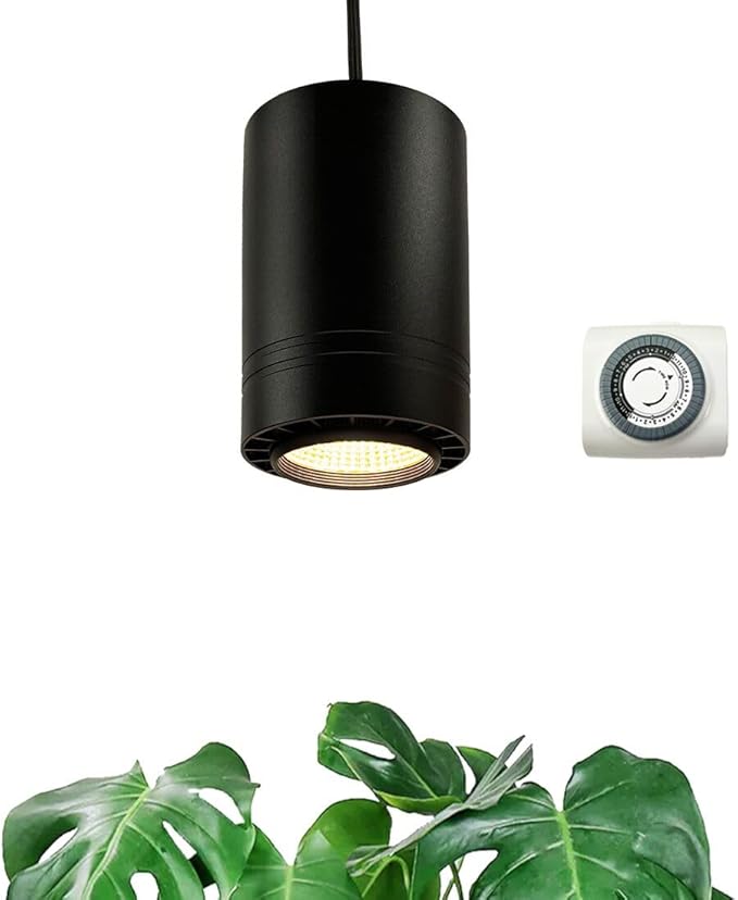 Hanging Grow Light 40W Large, Full Spectrum Warm White Color, with Timer, Plug-in Pendant Grow Lights with 15FT Fabric Power Cord, Decorative Light for Indoor Plants, Flowers