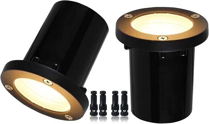 EAGLOD 5W Landscape Well Light,12-24V In-Ground Low Voltage Landscape Lights with Connectors, IP67 Waterproof Landscape Lighting,3000K Paver Lights for Yard, Garden, Patio (2 Pack)