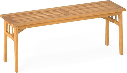 Tangkula Outdoor Acacia Wood Bench, 48” Patio Dining Bench with Slatted Seat, Backless Wooden Entryway Bench, Farmhouse Indoor Outdoor Furniture for Garden, Poolside, Park & Deck