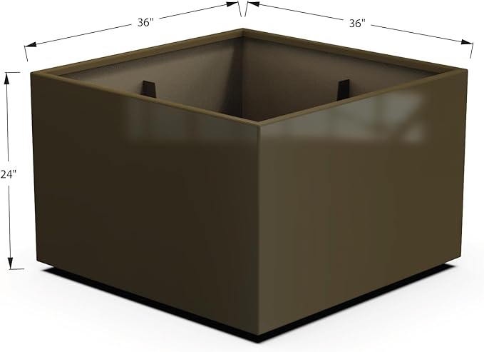 Plantercraft Powder-Coated Aluminum Planter Box - Square Cube - Metal All Weather | Indoor Outdoor | Made in USA | Fully Assembled