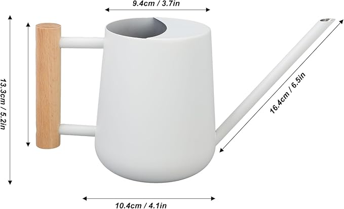 1L/33.8oz Wood Handle Long Spout Watering Can Stainless Steel Plant Watering Pot Garden Green Plant Flower Watering Kettle for Indoor Outdoor Plants Garden Flower (White)