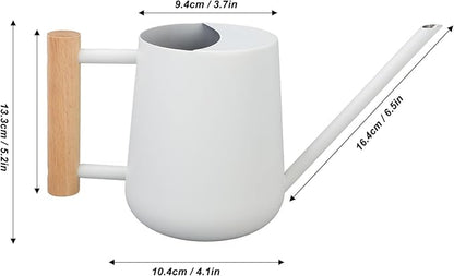 1L/33.8oz Wood Handle Long Spout Watering Can Stainless Steel Plant Watering Pot Garden Green Plant Flower Watering Kettle for Indoor Outdoor Plants Garden Flower (White)