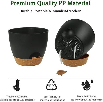 UUBEMM Self Watering Planters with Drainage Holes, Set of 3 Plastic Plant Pots with Deep Reservoir for Indoor Outdoor Garden Flowers Plants,10+9+8 Inch (Black)