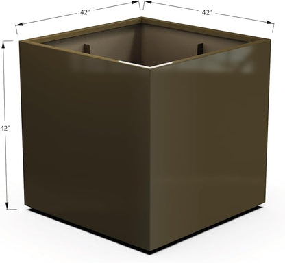 Plantercraft Powder-Coated Aluminum Planter Box - Square Cube - Metal All Weather | Indoor Outdoor | Made in USA | Fully Assembled