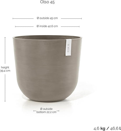 Ecopots Oslo Durable Modern Round Indoor/Outdoor Recycled-Based Composite Flower Pot Planter, Taupe, 17.75"