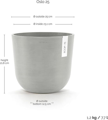 Ecopots Oslo Durable Modern Round Indoor/Outdoor Recycled-Based Composite Flower Pot Planter, White Grey, 10"