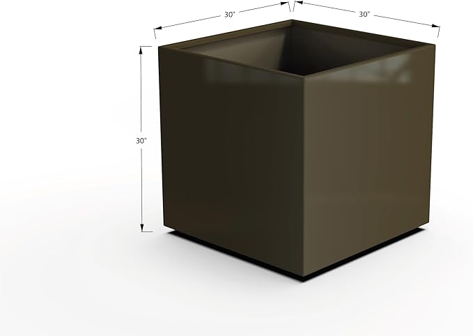 Plantercraft Powder-Coated Aluminum Planter Box - Square Cube - Metal All Weather | Indoor Outdoor | Made in USA | Fully Assembled