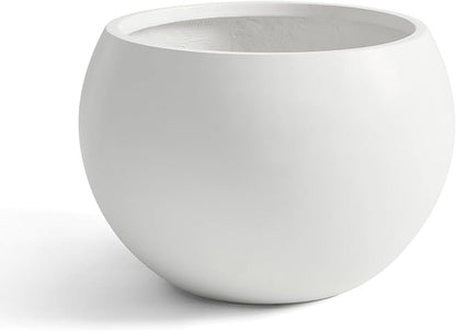 Fiberstone Sphere Planter, 15.8" Dia Round Flower Pot with Drainage Hole and Removable Plug, Plant Pot for Indoor Outdoor Use, 11.8" Opening-10.9" H Medium, White