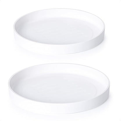 Phoenix Vine 12 Inch Plastic Plant Saucer Water Drip Tray, Heavy Sturdy Round Plant Drainage Tray for Indoors Outdoor, Set of 2, Matte White, 21-TY-12W-2