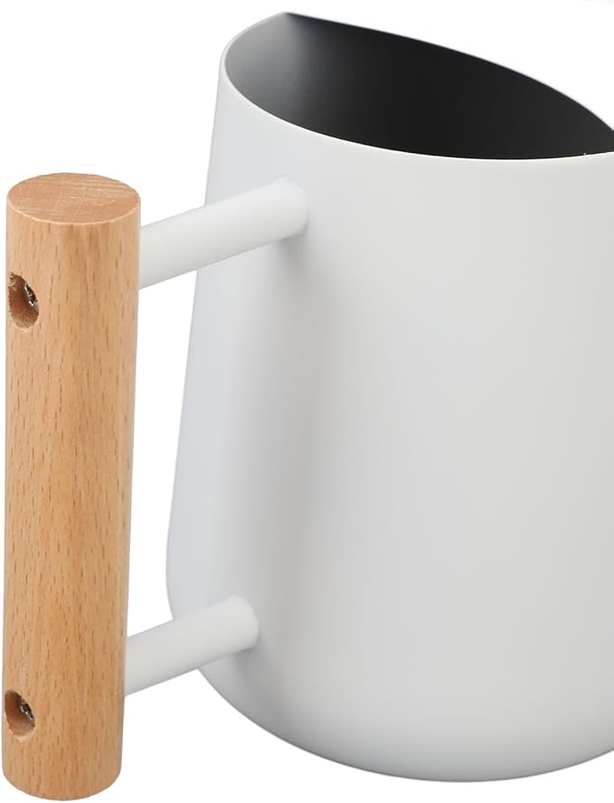 1L/33.8oz Wood Handle Long Spout Watering Can Stainless Steel Plant Watering Pot Garden Green Plant Flower Watering Kettle for Indoor Outdoor Plants Garden Flower (White)